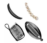 4 Pieces Banana Hair Clips, Double Comb Banana Clips, Fishtail Banana Clips, Pearl Banana Clips, Clincher Combs Banana Clips, Vintage Hair Clip Accessories Headwear DIY Hairstyles for Thick Hair.