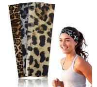 4 Pieces Bandeau Cheveux Femme, Antidérapant Bandeaux Mode pour Femmes Sport Headband Elastique Cheveux Serre Tete Femme Adapté Yoga Fitness Exercice (Lmprimé Leopard)