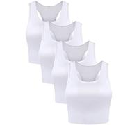 4 Pieces Basic Crop Tank Tops Sleeveless Racerback Crop Sport Cotton Top for Women (Black, White, Grey, Olive Green, L)