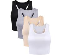 4 Pieces Basic Crop Tank Tops Sleeveless Racerback Crop Sport Cotton Top for Women (Black, White, Light Grey, Beige, M)