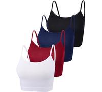 4 Pieces Basic Crop Tank Tops Sleeveless Racerback Cropped Cami Tops Sport Cotton Top for Women (Black, White, Wine Red, Navy, M)