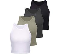 4 Pieces Basic Crop Tank Tops Women Sleeveless Racerback Crop Tops Sport for Lady Girls Daily Wearing (Black, Green, Coffee, White, Medium, Numeric_2)