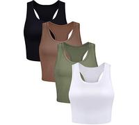 4 Pieces Basic Workout Crop Tank Tops Sleeveless Racerback Sport Tank Top for Women Yoga Running (Black, Army Green, Coffee, White,Medium)