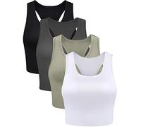 4 Pieces Basic Workout Crop Tank Tops Sleeveless Racerback Sport Tank Top for Women Yoga Running (Black, Charcoal Gray, Olive Green, White,Medium)