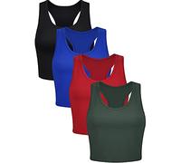 4 Pieces Basic Workout Crop Tank Tops Sleeveless Racerback Sport Tank Top for Women Yoga Running (Dark Green, Black, Wine Red, Royal Blue,Large)