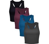 4 Pieces Basic Workout Crop Tank Tops Sleeveless Racerback Sport Tank Top for Women Yoga Running (Large,Dark Red, Peacock Blue, Black, Dark Grey)