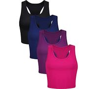 4 Pieces Basic Workout Crop Tank Tops Sleeveless Racerback Sport Tank Top for Women Yoga Running(Large,Black, Navy Blue, Rose Red, Purple)