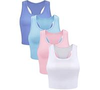 4 Pieces Basic Workout Crop Tank Tops Sleeveless Racerback Sport Tank Top for Women Yoga Running (Small, Light Blue, Pink, Blue, White)