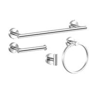 4 Pieces Bathroom Kit Accessories Restroom 24Inch Towel Bar Towel Ring Holder Toilet Paper Holder and Hook Set SUS 304 Stainless Steel Bathroom Hardware Set (Brushed Silver)