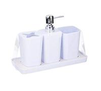4 Pieces Bathroom Set Accessories Plastic Toothbrush Holder, Soap Dispenser, Rinse Cup Tumbler & Dish Tray (White), M