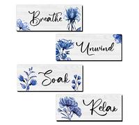 4 Pieces Bathroom Wall Art Rustic Farmhouse Bathroom Wall Decor Sign Relax Soak Unwind Breathe Wood Hanging Sign for Home Spa Bathroom Laundry Decor
