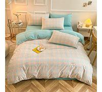 4 Pieces Bedding Set and Fitted Sheet Brushed Microfiber Duvet Cover with Pillowcases Bed Sheet Soft Style - ice Cream Blue + White Plaid