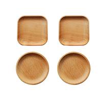 4 Pieces Beech Wood Mini Dinner Plates 12cm Wood Dishes Wooden Charger Serving Tray Easy Cleaning Lightweight Dinnerware Unbreakable Classic Plate for Dishes Snack, Dessert, Housewarming Gift