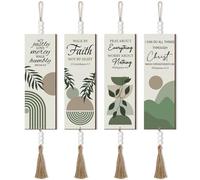4 Pieces Bible Verses Wall Art Wooden Christian Boho Wall Decor with Beads Hanging Sign Inspirational Prayer Plaque Motivational Prayer Room Decor for Office Kitchen Bedroom Wood Sign Set (Bright)