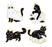 4 Pieces Black and White Cat Brooches, Creative Cartoon Badges, Animal Lapel Pins, DIY Jewelry Gift Accessories, Fun Gifts for Girls, Suitable for All Kinds of Clothing, Hats