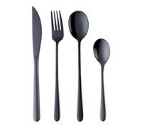 4-Pieces Black Camping Cutlery Set (Steak Knife, Table Fork, Long Spoon and Teaspoon) 304 Stainless Steel 18/10, Use for Home, Restaurant, Travel