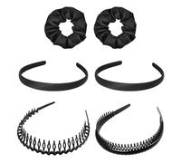 4 Pieces Black Headbands And 2 Pieces Black Hair Rings, Satin Headband, Ladies Headband, Ladies Hair Rings, Hair Organizer, Elastic Headbands.