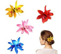 4 Pieces Bohemian Flower Hairpin Orchid Flower Alligator Clips Hawaiian Beach Flower Hair Pins Clip Multicolor Double Orchid Flower Hair Clip for Women Girls