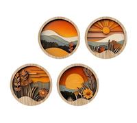 4 Pieces Boho Wall Art Decor - Colorful Sunset Wall Decoration - Punch-Free Minimalist Wood Sign Hanging Botanical Geometric Artwork Abstract Plants Desert Sun for Farmhouse,Bedroom,Living Room