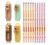 4 Pieces Cartoon Capybara Eraser and 10 Pieces Pencils, Animal Styling Eraser, Drawing Accessories, Creative Cute Stationery, Student Gifts.