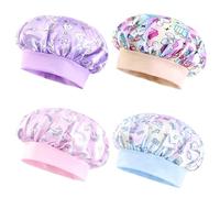 4 Pieces Cartoon Printed Nightcaps, Cute Children'S Nightcaps, Adjustable Satin Hats, Suitable For Sleeping, Washing And Housework.