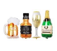 4 Pieces Champagne Balloons, Whisky Beer Aluminum Balloon, XXL-Balloon Birthday Shaped Bottle Shaped Wine Glasses, Giant Foil Balloon Party for Weddings Birthday Party Decorations
