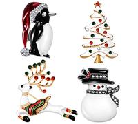 4 Pieces Christmas Brooch Pins Rhinestone Xmas Tree Deer Crystal Lapel Pins Badges for Women Girls Christmas Crackers Gifts Xmas Jewelry Decoration(Cute Style)