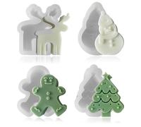 4 Pieces Christmas Candle Mould Silicone Christmas Tree Gingerbread Man Elk Snowman Candle Making Aromatherapy Soap