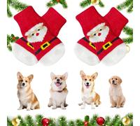 4 Pieces Christmas Dog Socks - Anti-Slip Paw Protectors for Puppy Small Dogs, Santa Paw Grips to Stop Licking and Prevent Scratching, Floor Walking (L)