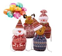 4 Pieces Christmas Drawstring Bags - 28 X 15 Cm Snowman Reindeer Bear Doll Pouches | Knitted Santa Holiday Christmas Goodie Bags For Family Friends Neighbors Colleagues Kids Children