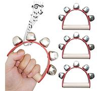 4 Pieces Christmas Hand Sleigh Bells, Wooden Handle Santa Hand Jingle Bells, Sturdy Loud Christmas Ringing Handheld Instrument for Families Xmas Party (Red)