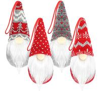 4 Pieces Christmas Tree Gnomes Ornaments Handmade Elf Plush Ornaments Tomte Swedish Hanging Gnome Xmas Decor Plush Scandinavian Santa Beard Ornaments for Valentine's Day Christmas Tree Fireplace Home