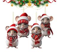 4 Pieces Christmas Tree Ornament Mouse 2D Acrylic 8cm Christmas Mice Decoration, Christmass Tree Pendant Mice, Funny Animal Ornaments Holiday Decor For Living Room Bedroom Office Home Party Holiday