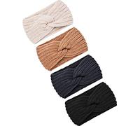 4 Pieces Chunky Knit Headbands Braided Winter Headbands Ear Warmers Crochet Head Wraps for Women Girls (Color Set 9)