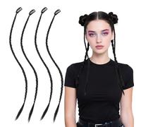 4 Pieces Clip-In Braid Hair Extensions, Synthetic Hairpieces, Dreadlock Extensions, Clip-In Braiding Hair Extensions, Black, for Women, Hip-Hop Style