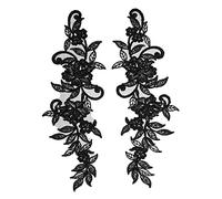 4 Pieces Corded Embroidery Floral Lace Applique Wedding Motif #45A (Black)