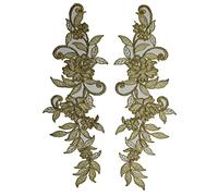 4 Pieces Corded Embroidery Floral Lace Applique Wedding Motif #45A (Metallic Gold)