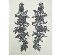 4 Pieces Corded Embroidery Floral Lace Applique Wedding Motif #45A (Navy)