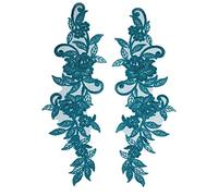 4 Pieces Corded Embroidery Floral Lace Applique Wedding Motif #45A (Teal)