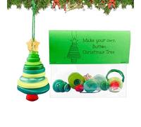 4 Pieces Creative Buttons Christmas Craft Set 10x8cm Christmas Button Ornament Kits Button Christma Tree Ornament Kit Holiday Pendant Craft DIY Set for Adults Kids Rearview Mirror Window