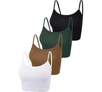 4 Pieces Crop Cami Top Spaghetti Strap Tank Camisole Top Basic Sport Cropped Tank Tops for Women (Blackish Green, Black, Chocolate, White,S)