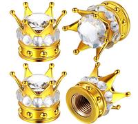 4 Pieces Crown Tire Valve Stem Caps Bling Handmade Crystal Rhinestone Universal Chrome Crown Vehicle Car Tire Caps Covers, Attractive Accessories for Car (Gold and White)