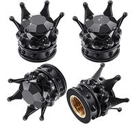 4 Pieces Crown Tire Valve Stem Caps Bling Handmade Crystal Rhinestone Universal Chrome Crown Vehicle Car Tire Caps Covers, Attractive Accessories for Car (Black)