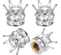 4 Pieces Crown Tire Valve Stem Caps Bling Handmade Crystal Rhinestone Universal Chrome Crown Vehicle Car Tire Caps Covers, Attractive Accessories for Cars Trucks Motorcycles SUVs and Bikes