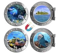 4 Pieces Cruise Door Decorations Magnetic Cruise Porthole Door Magnets Turtle Palm Tree Cruise Magnet The Sea Nature Scenery Fridge Decor for Carnival Cruise Refrigerator Car(Silver)