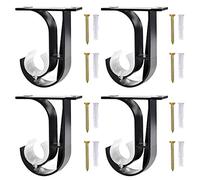 4 Pieces Curtain Rod Holder, Curtain Pole Bracket, Black Curtain Rod Brackets, Aluminum Alloy Curtain Pole Holder, with 8 Screws, Suspension Rods for Installation on The Ceiling
