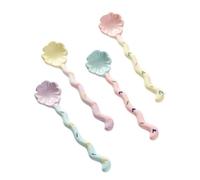 (4 Pieces) Cute Ceramic Long Handle Spoon Household Dessert Stirring Coffee Ice Cream (Mixed)
