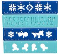 4-Pieces Disney Frozen Ruler Stencils Pack, Alphabet and Snowflakes Painting Templates for Scrapbooking, DIY Craft Spraying Drawing, Stationery Supplies, Best for Diary Scrapbook Decor