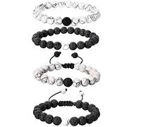 4 Pieces Distance Bracelets Howlite Essential Oil Bracelets Aromatherapy Lava Bracelet for Friends Relationship Couples His Hers Black Agate Onyx White Howlite
