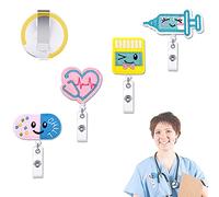 4 Pieces Doctor Badge Holder, Nurse Doctor Retractable Badge, Cute Retractable Badge Reel Holder, Felt Nurse Badge Holder Reels, with 360 Degree Swivel Alligator Clip, for Nurses Students Doctors